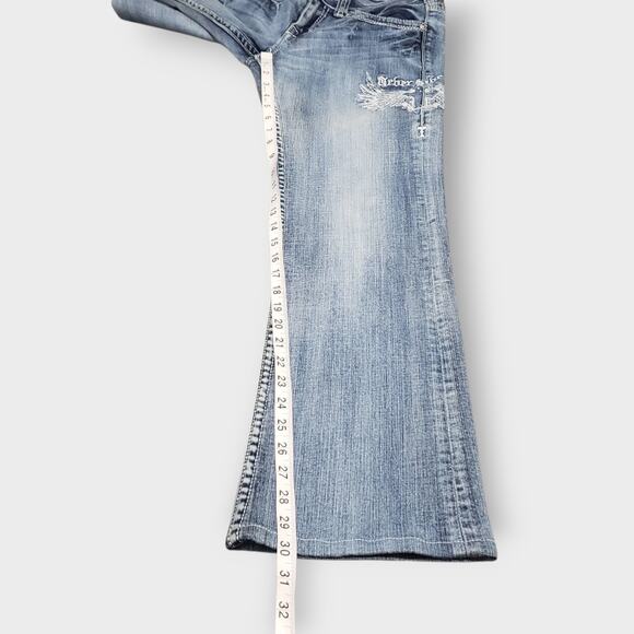 Cowgirl Tuff Jeans Wing & A Prayer Rhinestone Bootcut Low-Rise Y2K Sz 26x33‎ - Picture 14 of 15